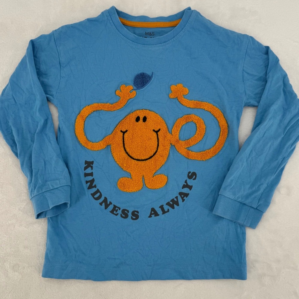 M&S Mr Men Little Miss Mr Tickle Long Sleeve Kindness Always Shirt Kids Size 4-5